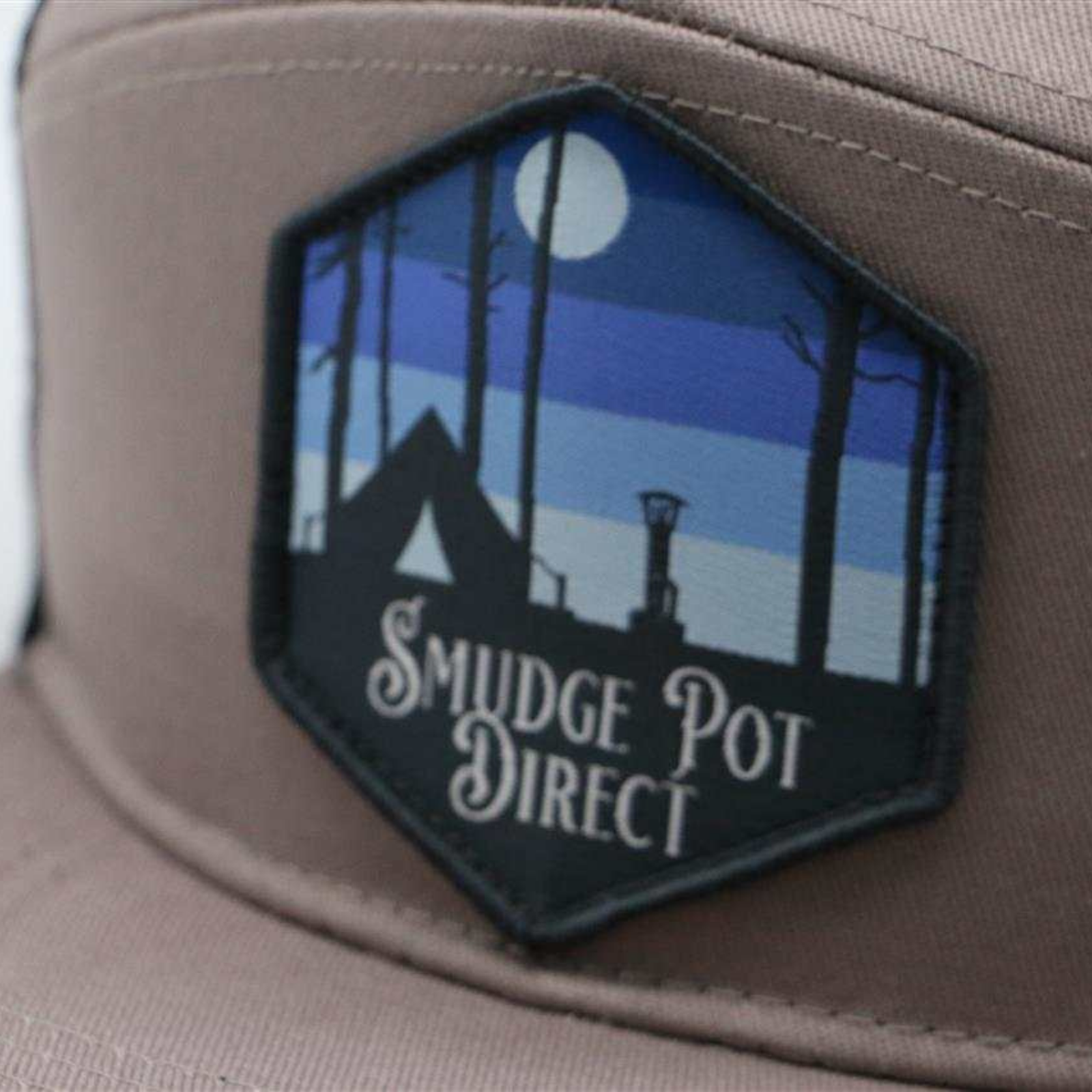 Blue Camping Patch-7 Panel Trucker Hat