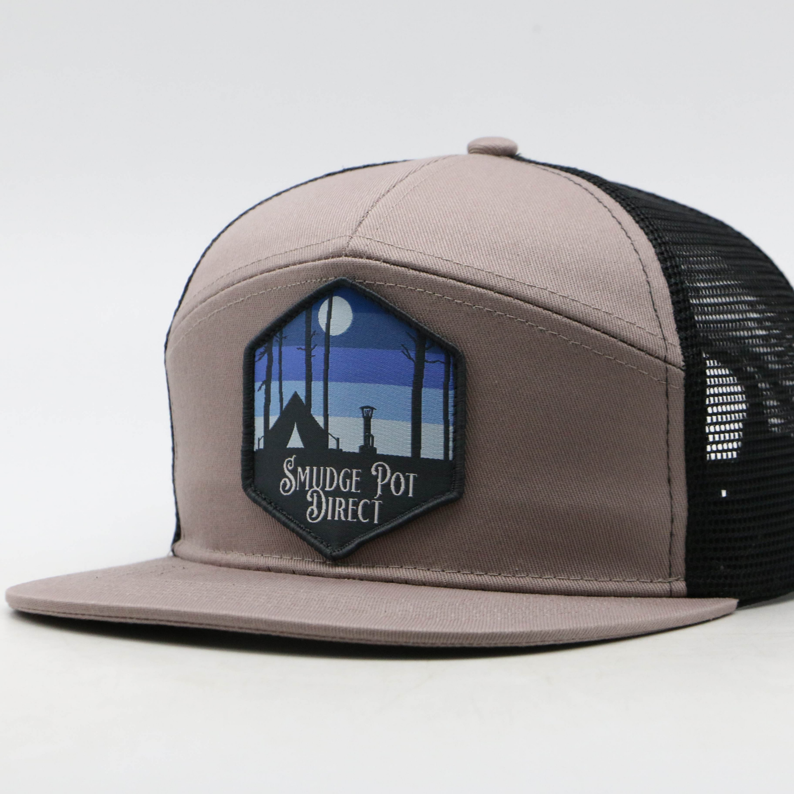 Blue Camping Patch-7 Panel Trucker Hat