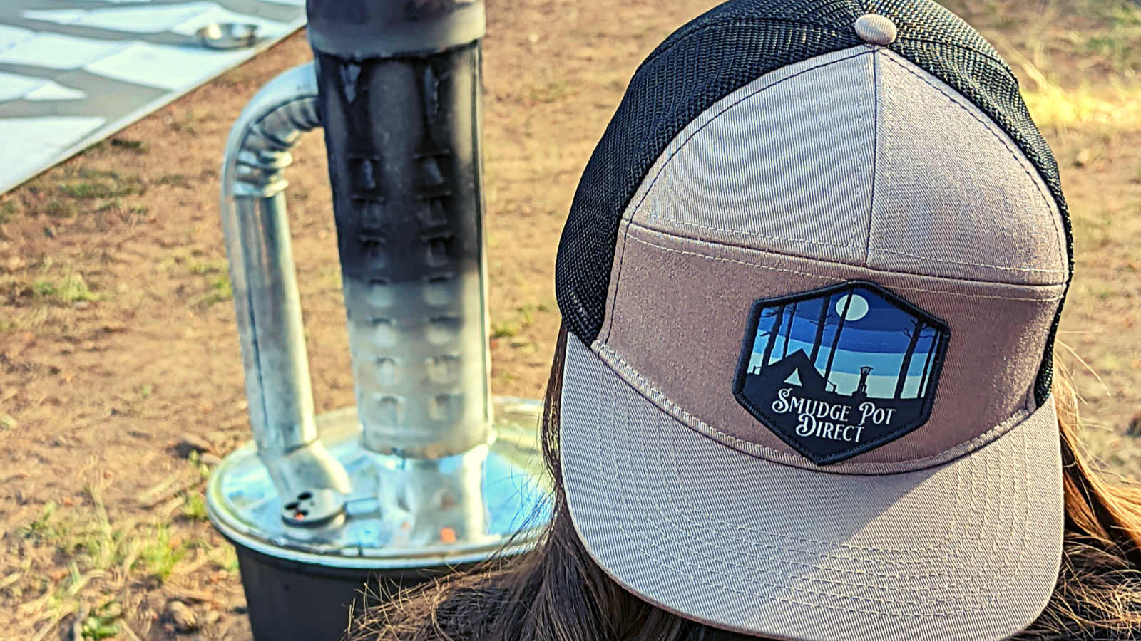 Blue Camping Patch-7 Panel Trucker Hat