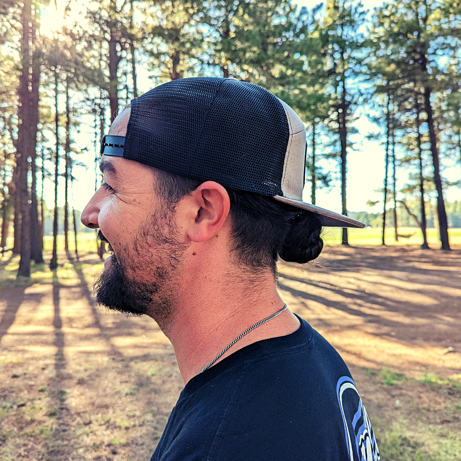 Blue Camping Patch-7 Panel Trucker Hat